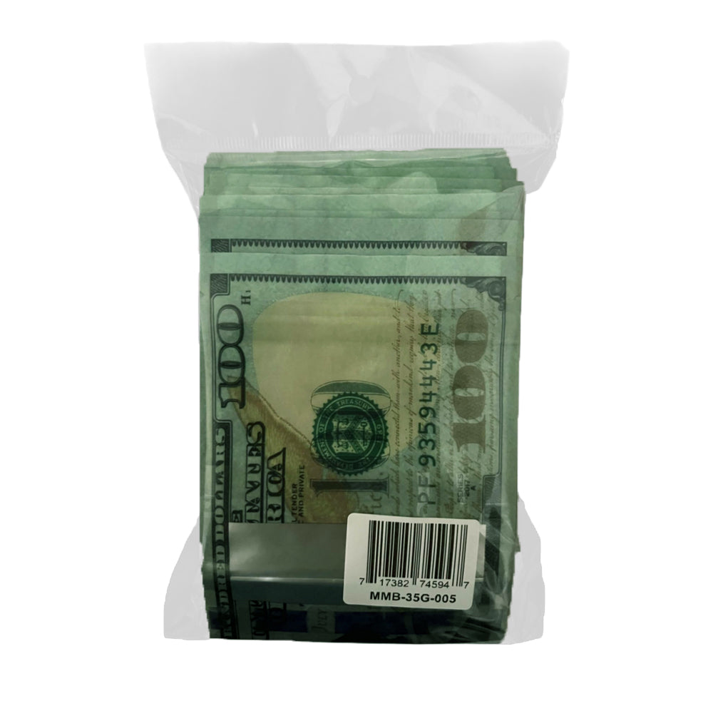 50 Pack – 3.5g Money Design Mylar Bags - Hundred Dollar Bill Front
