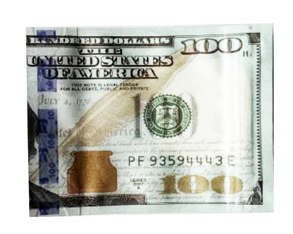 50 Pack – 3.5g Money Design Mylar Bags - Hundred Dollar Bill Front