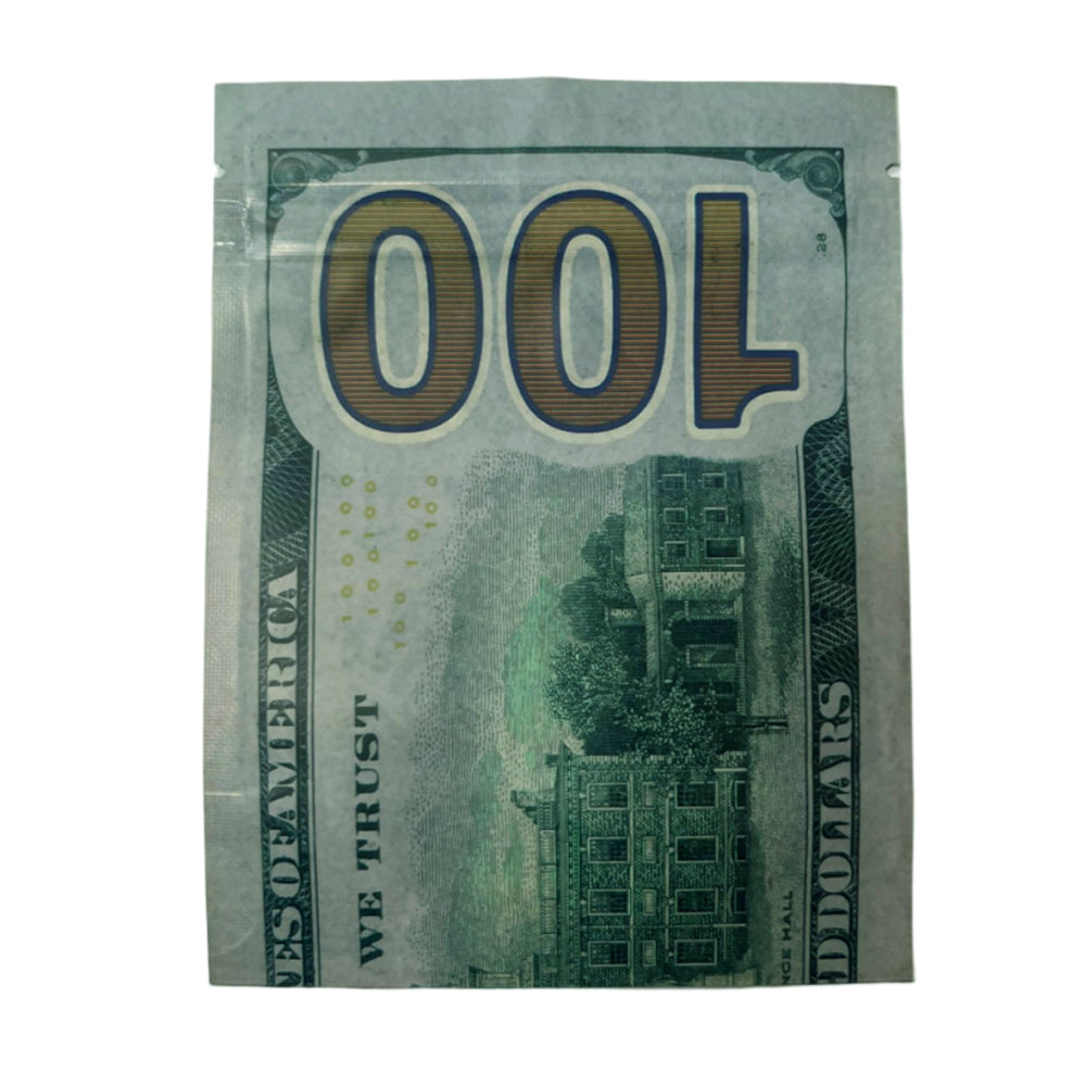 50 Pack – 3.5g Money Design Mylar Bags - Hundred Dollar Bill New