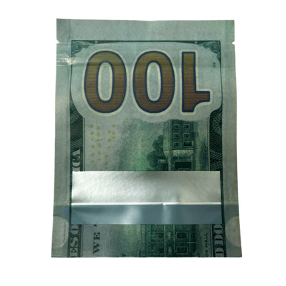 50 Pack – 3.5g Money Design Mylar Bags - Hundred Dollar Bill New