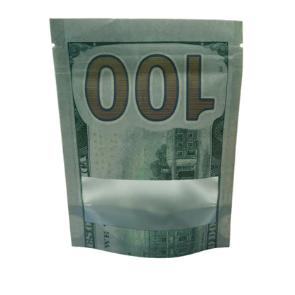 50 Pack – 3.5g Money Design Mylar Bags - Hundred Dollar Bill New