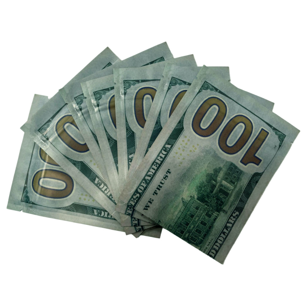 50 Pack – 3.5g Money Design Mylar Bags - Hundred Dollar Bill New