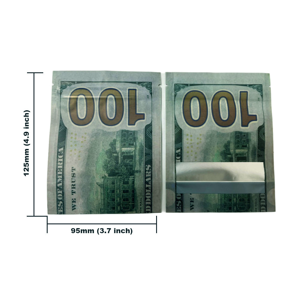 50 Pack – 3.5g Money Design Mylar Bags - Hundred Dollar Bill New