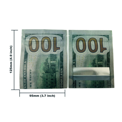 50 Pack – 3.5g Money Design Mylar Bags - Hundred Dollar Bill New