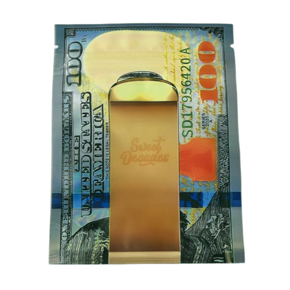 50 Pack – 3.5g Money Design Mylar Bags - Hundred Dollar Bill Clip