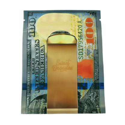 50 Pack – 3.5g Money Design Mylar Bags - Hundred Dollar Bill Clip