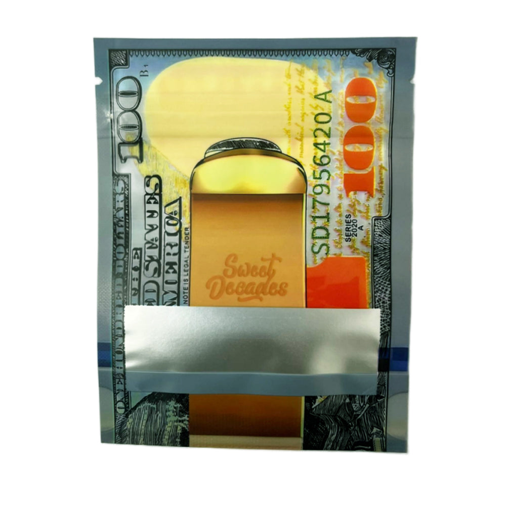50 Pack – 3.5g Money Design Mylar Bags - Hundred Dollar Bill Clip