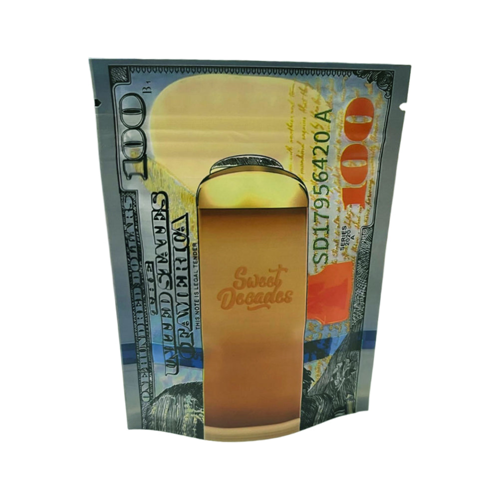 50 Pack – 3.5g Money Design Mylar Bags - Hundred Dollar Bill Clip
