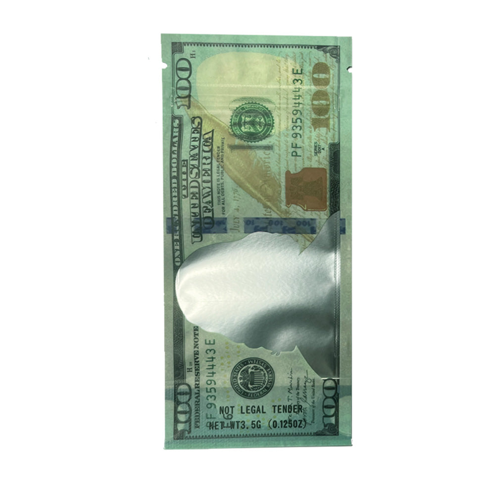 50 Pack – 3.5g Money Design Mylar Bags - Hundred Dolla Bill Ver 1