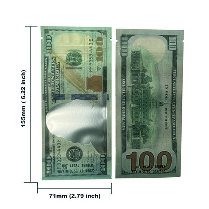 50 Pack – 3.5g Money Design Mylar Bags - Hundred Dolla Bill Ver 1