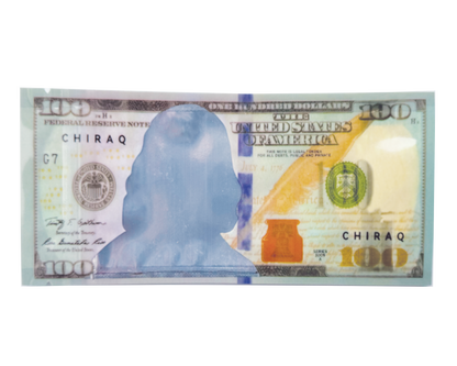 Money Mylar bag 3.5g, herb Mylar Bags, Where to buy mylar bags, Custom mylar bags near me, Mylar Bags Wholesale. 100-dollar bill with 'Chiraq' printed on it