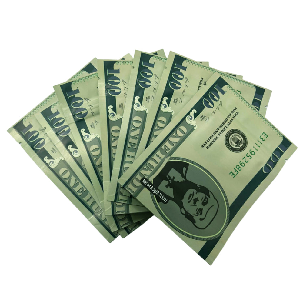 (50 Count) Money Design Die-Cut Foil Sleeves - Hundred Dollar Bill Ver 2