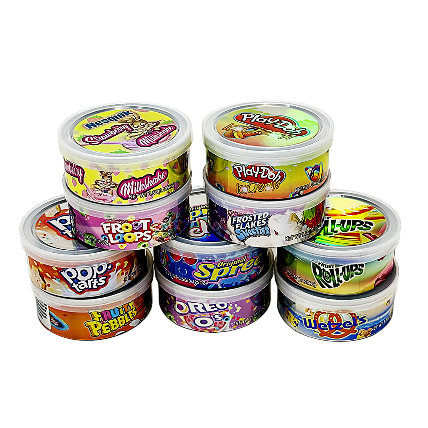 10 Pack 3.5g Pull-Top Tin Can Storage Containers Mystery Bundle - Popular Designs
