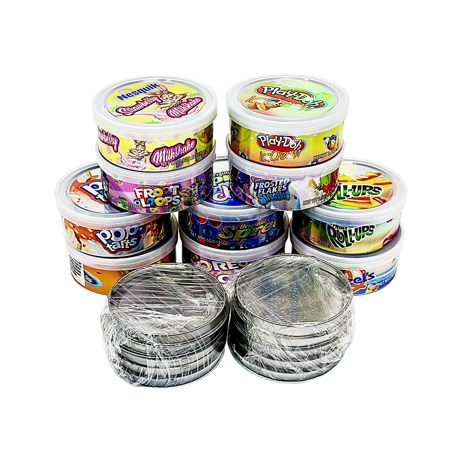 10 Pack 3.5g Pull-Top Tin Can Storage Containers Mystery Bundle - Popular Designs