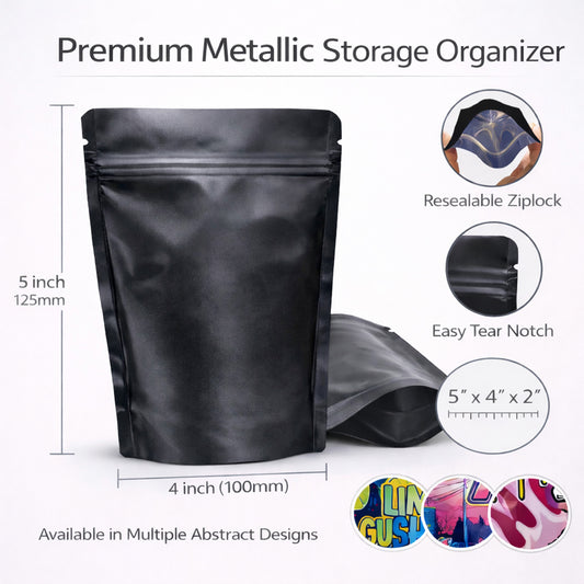 50 Pack – 3.5g Solid Color Mylar Bags with Oval Window - Black