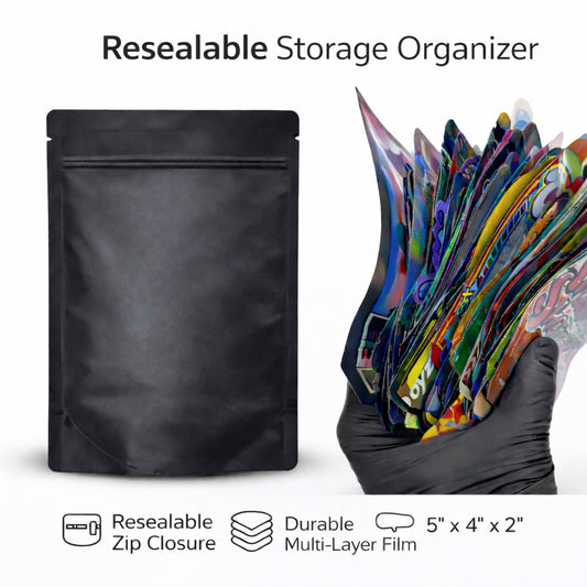 50 Pack – 3.5g Solid Color Mylar Bags with Square Window - Black