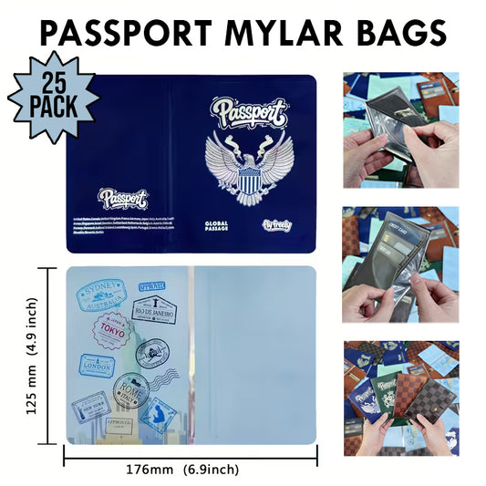 12 Pack – 3.5g Passport Style Mylar Bags - Blue