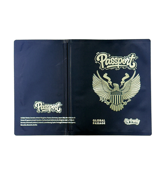 12 Pack – 3.5g Passport Style Mylar Bags - Blue