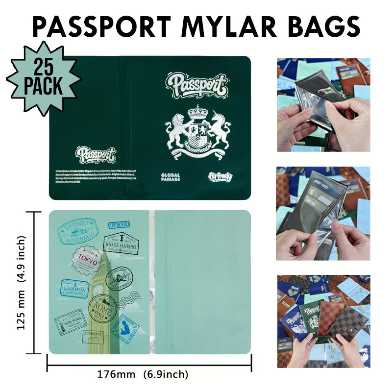 (25 Count) 4 Styles 3.5 Size Passport & Wallet Style Mylar Bags