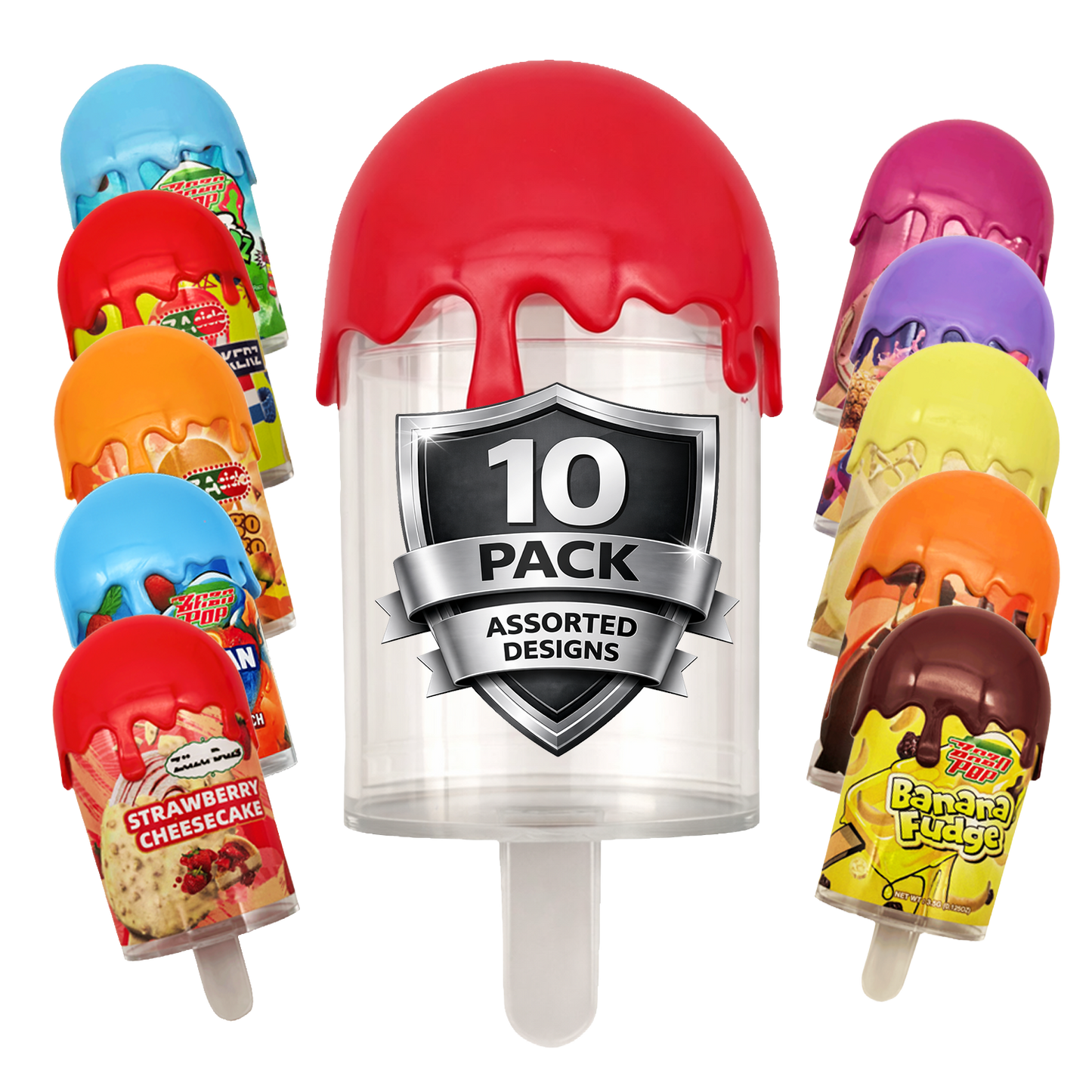 10 Pack 3.5g Popsicle Style Plastic Storage Tubes Mystery Bundle - Assorted Designs