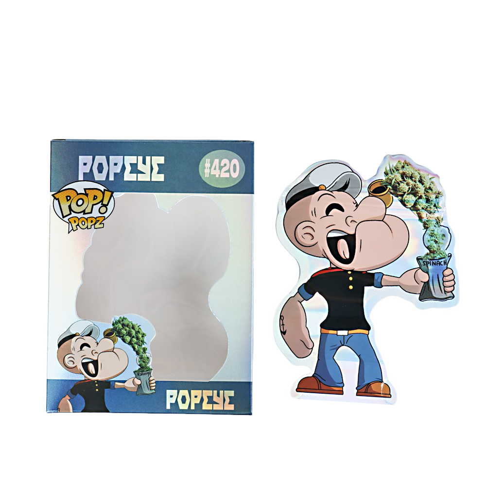 Mylar Bag Popeye figurine with packaging on a white background