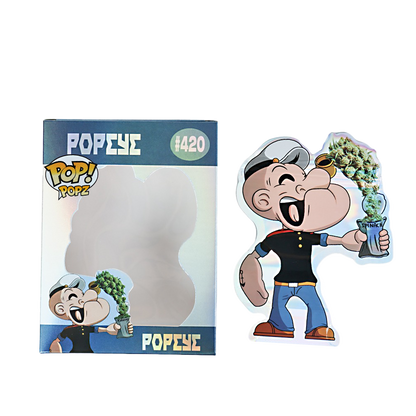 Mylar Bag Popeye figurine with packaging on a white background