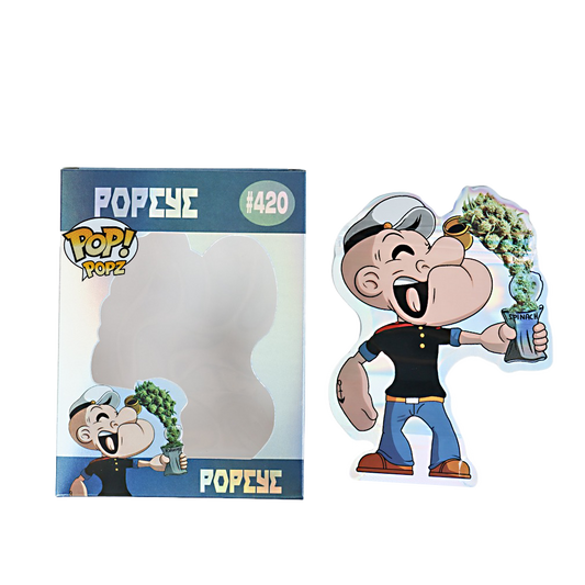 Mylar Bag Popeye figurine with packaging on a white background