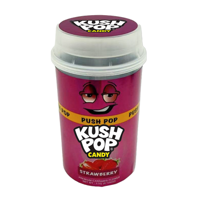 Mylar Bags, herb Mylar Bags, Where to buy mylar bags, Custom mylar bags near me, Mylar Bags Wholesale. Kush Pop Kush Pop candy container with a pink design and visible branding on a white background