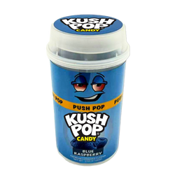 Mylar Bags, Cannabis Mylar Bags, Where to buy mylar bags, Custom mylar bags near me, Mylar Bags Wholesale. Kush PopKush Pop candy container with blue lid and blue body on a white background