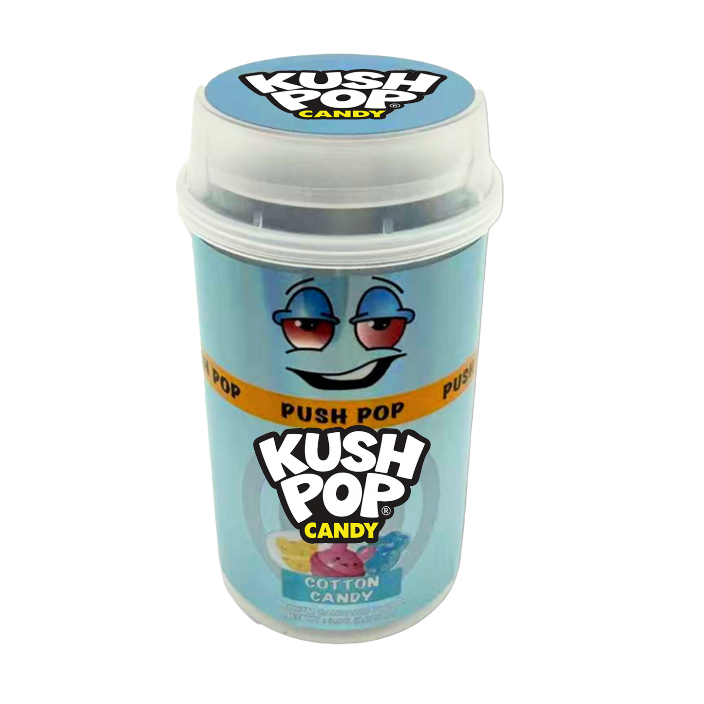 Mylar Bags, Cannabis Mylar Bags, Where to buy mylar bags, Custom mylar bags near me, Mylar Bags Wholesale. Kush Pop Kush Pop candy container with blue lid and packaging on a white background