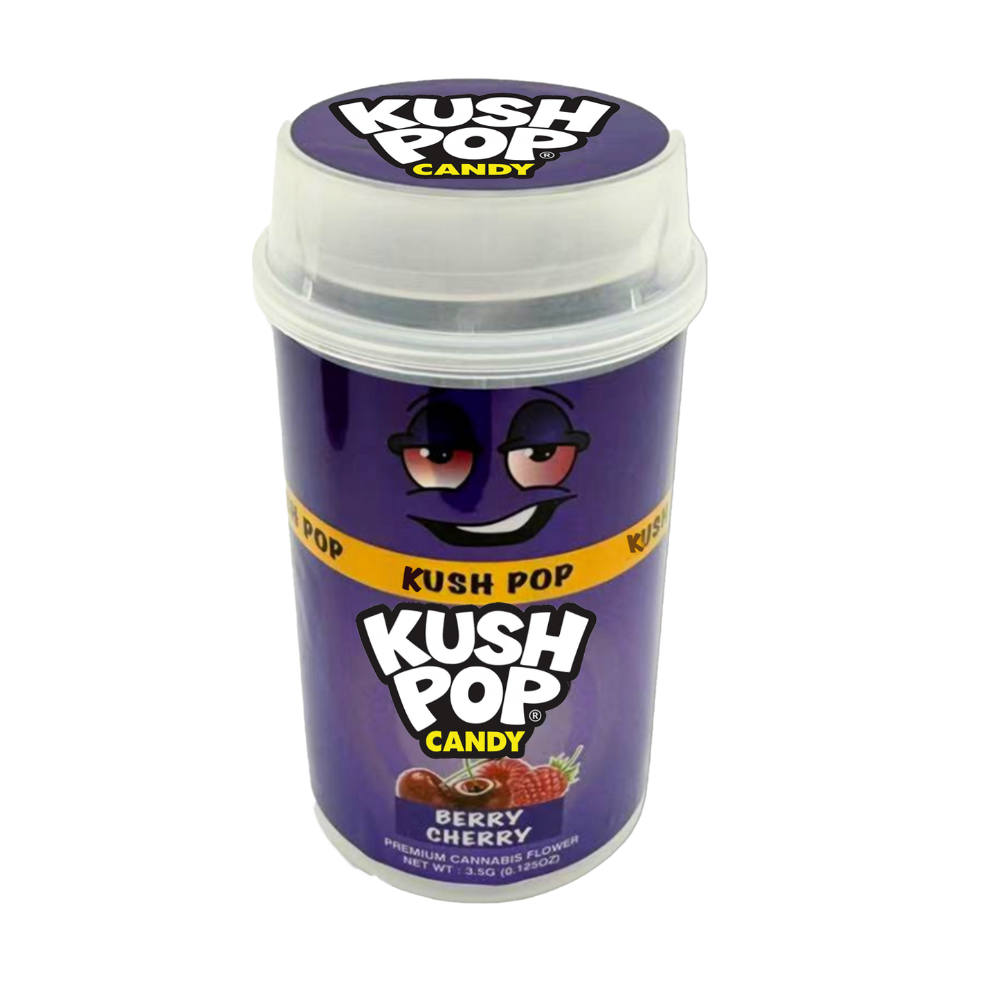 Mylar Bags, Cannabis Mylar Bags, Where to buy mylar bags, Custom mylar bags near me, Mylar Bags Wholesale. Kush Pop Kush Pop candy container with purple label and white lid on a white background