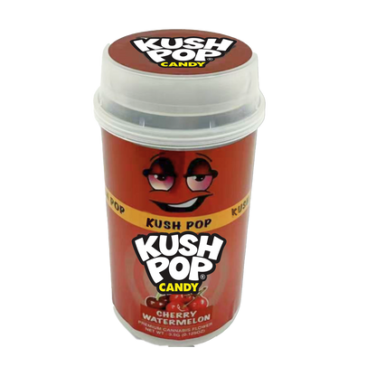 Mylar Bags, herb Mylar Bags, Where to buy mylar bags, Custom mylar bags near me, Mylar Bags Wholesale. Kush Pop Kush Pop candy container with red label and white lid on a white background