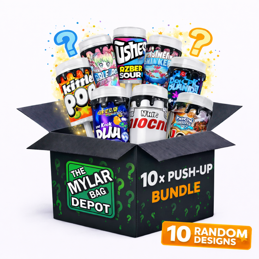 10 Pack 3.5g Push-Up Style Plastic Storage Containers Mystery Bundle - Assorted Designs