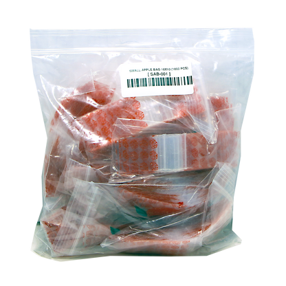 Mylar Bags, Cannabis Mylar Bags, Where to buy mylar bags, Custom mylar bags near me, Mylar Bags Wholesale. Apple Bags. Clear plastic bag filled with red and white food items on a white background