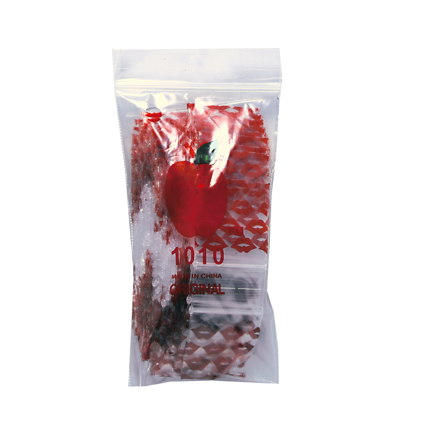 Mylar Bags, Cannabis Mylar Bags, Where to buy mylar bags, Custom mylar bags near me, Mylar Bags Wholesale. Apple Bags. Clear plastic bag with red peppers and visible brand name on a white background