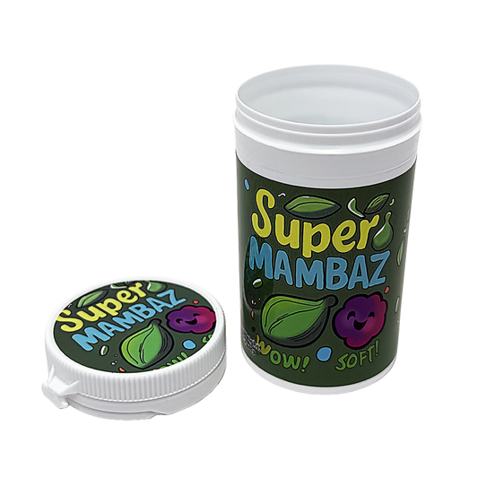 12 Pack -3.5g Sealed Gram Jars with Child-Resistant Caps - Super Mambaz