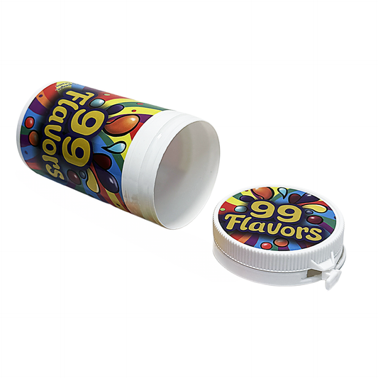 12 Pack -3.5g Sealed Gram Jars with Child-Resistant Caps - 99 Flavors