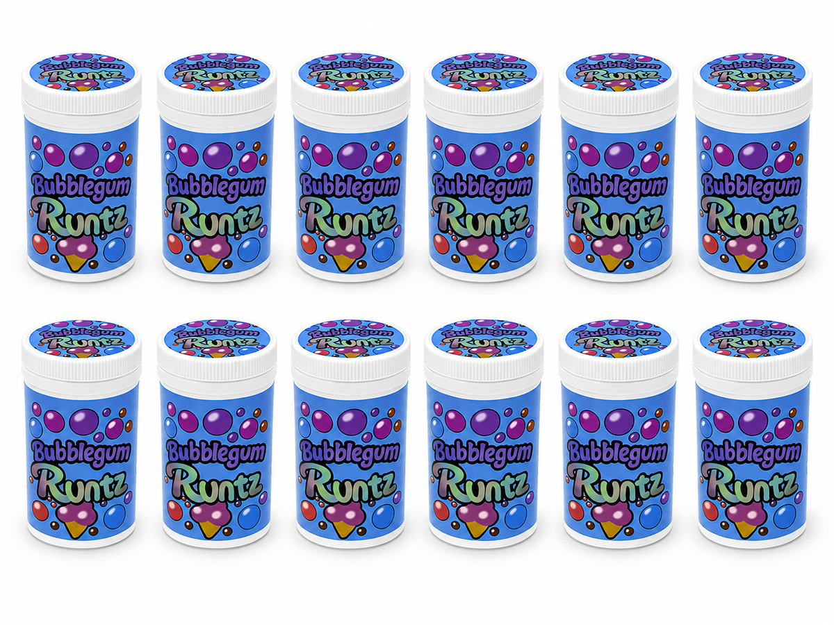 12 Pack -3.5g Sealed Gram Jars with Child-Resistant Caps - Bubblegum Runtz