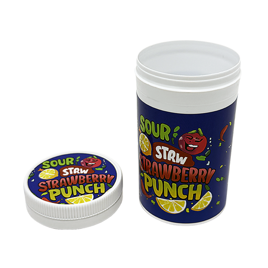 12 Pack -3.5g Sealed Gram Jars with Child-Resistant Caps - Sour Punch Straws Strawberry