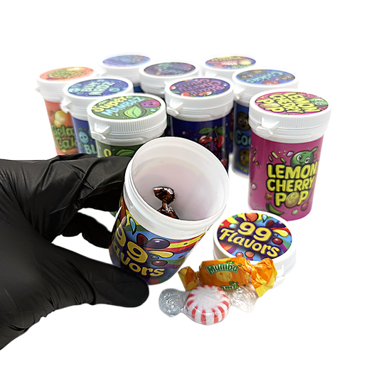 12 Pack -3.5g Sealed Gram Jars with Child-Resistant Caps - Choose your Design