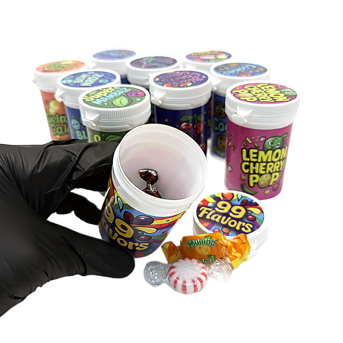 10 Pack – 3.5g Sealed Gram Jars – Mixed Assorted Designs with Child-Resistant Caps