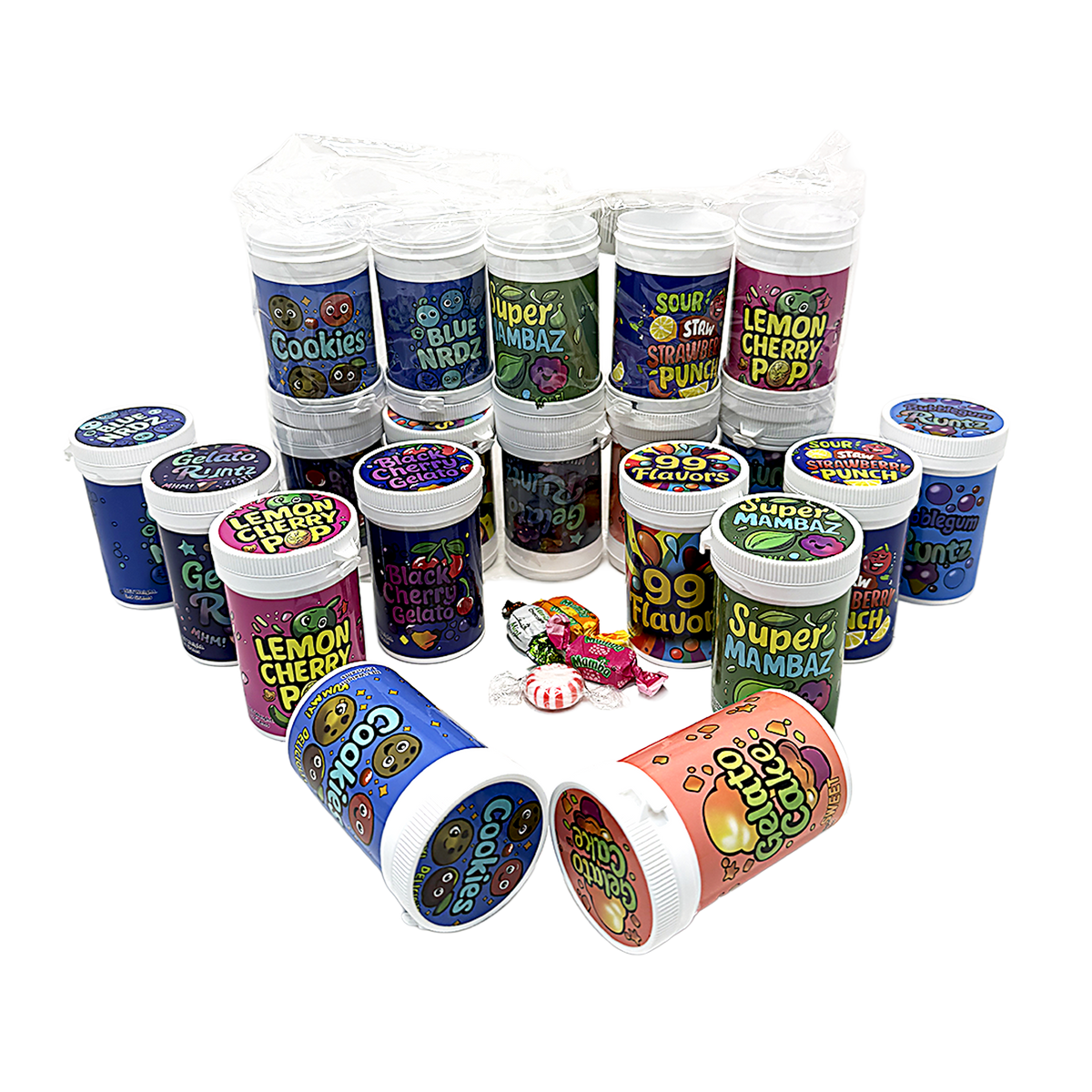 10 Pack – 3.5g Sealed Gram Jars – Mixed Assorted Designs with Child-Resistant Caps