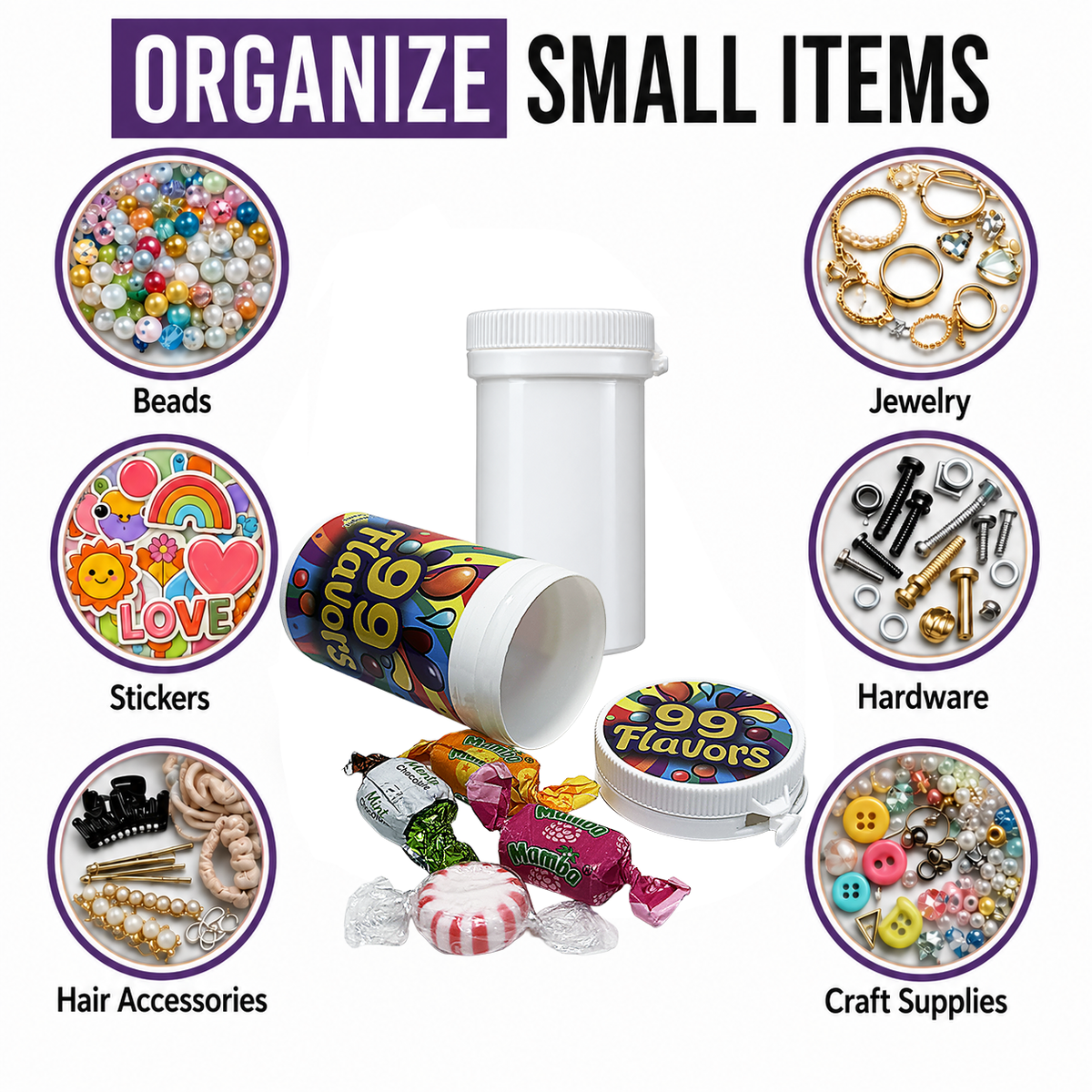 10 Pack – 3.5g Sealed Gram Jars – Mixed Assorted Designs with Child-Resistant Caps