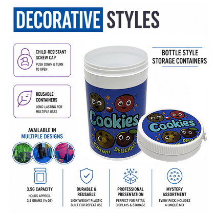 10 Pack – 3.5g Sealed Gram Jars – Mixed Assorted Designs with Child-Resistant Caps