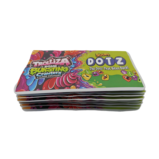 32 Pack - 7g (2IN1) Split Dual Graphic Mylar Bags Mixed Designs - Trolliza & Dotz