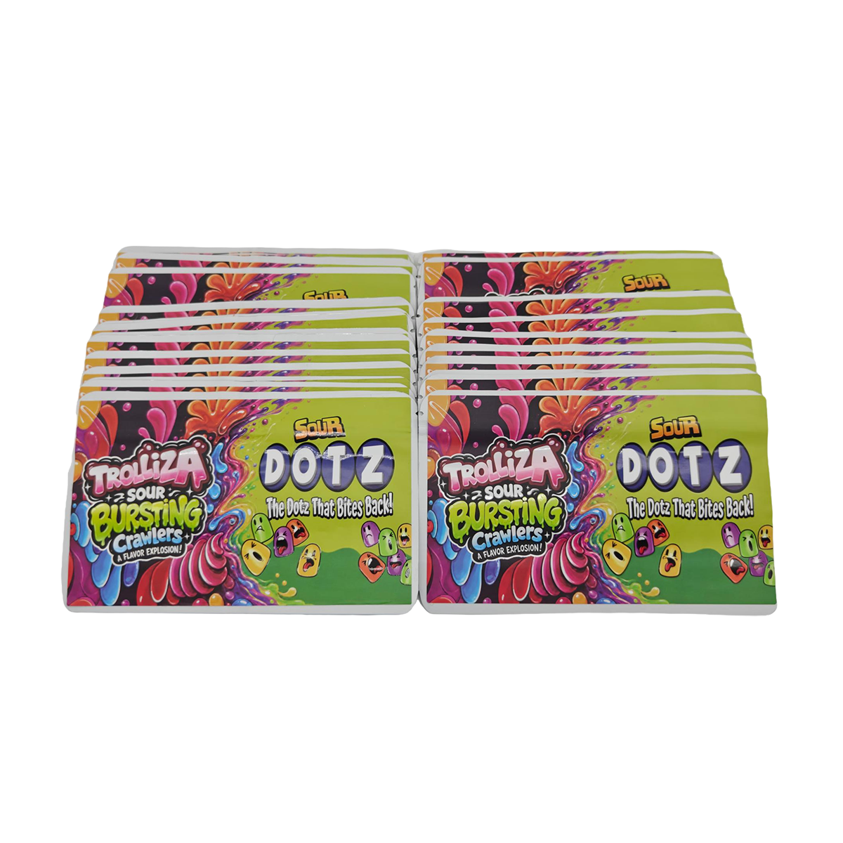 32 Pack - 7g (2IN1) Split Dual Graphic Mylar Bags Mixed Designs - Trolliza & Dotz