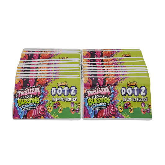 32 Pack - 7g (2IN1) Split Dual Graphic Mylar Bags Mixed Designs - Trolliza & Dotz