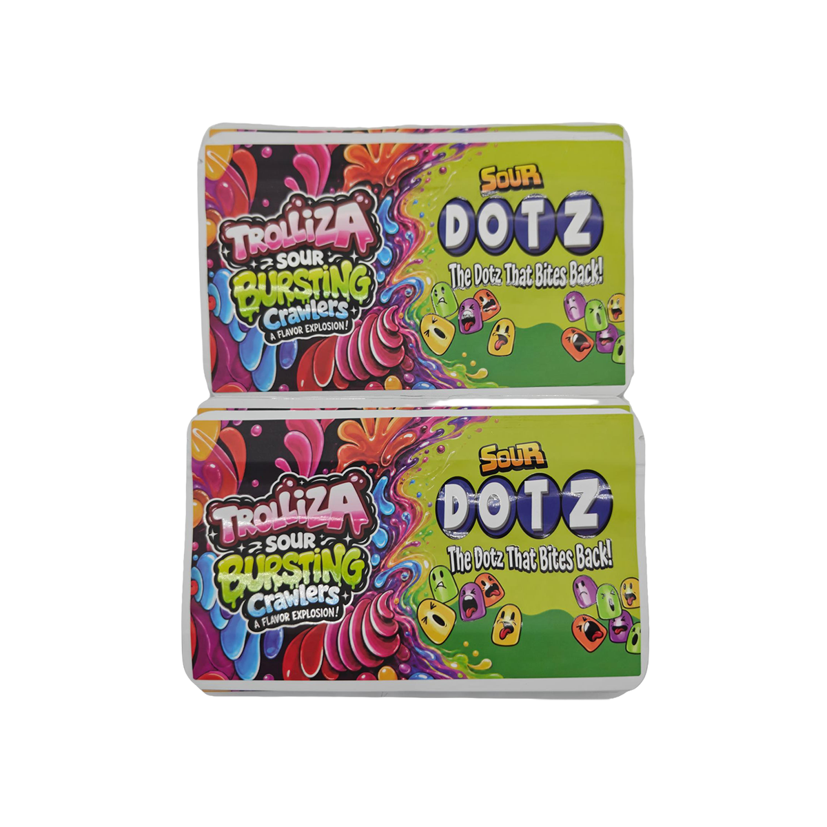 32 Pack - 7g (2IN1) Split Dual Graphic Mylar Bags Mixed Designs - Trolliza & Dotz