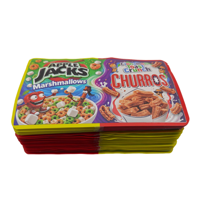 32 Pack - 7g (2IN1) Split Dual Graphic Mylar Bags Mixed Designs - Apple Jacks & CTC Churros