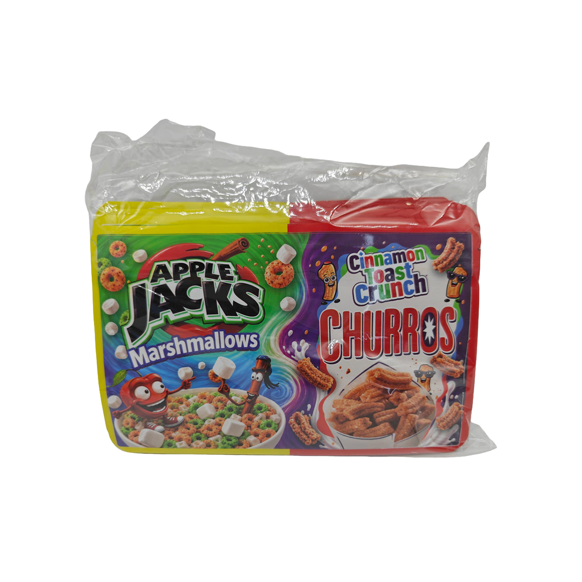 32 Pack - 7g (2IN1) Split Dual Graphic Mylar Bags Mixed Designs - Apple Jacks & CTC Churros